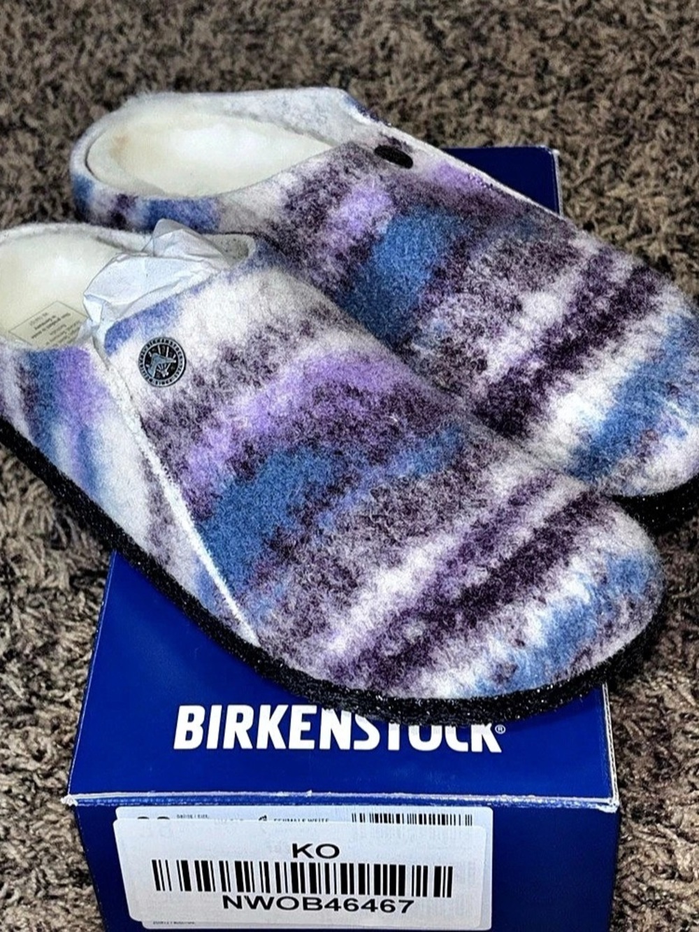 Birkenstock Zermatt Rivet 38 Women’s 7 Mauve Stripes Shearling NARROW New